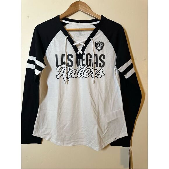 Fanatics NFL Las Vegas Raiders Black and White Lace Up T Shirt Size Large New - Picture 2 of 4